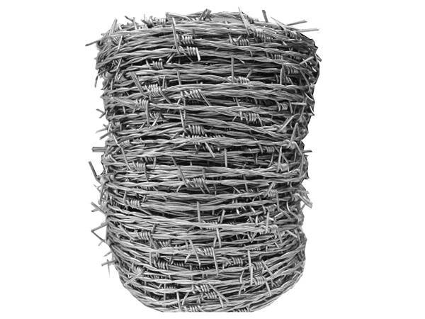 Barbed wires are coiled into a roll.