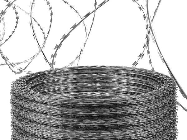Razor wires are coiled into a roll and razor wire details are displayed.