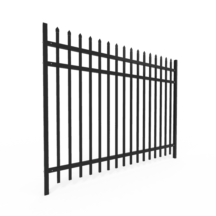 La clôture en acier de revêtement en poudre noire est affichée.