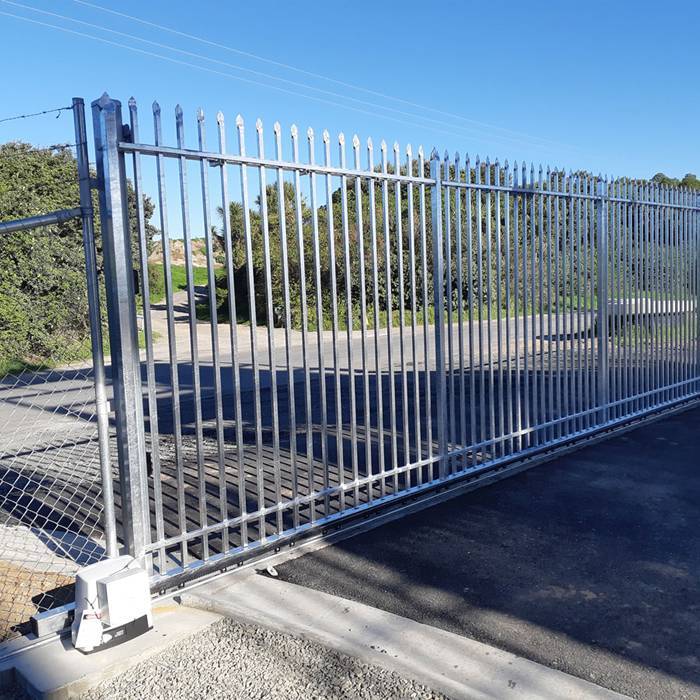 Galvanized steel fence sliding gates are installed in the industrial park.